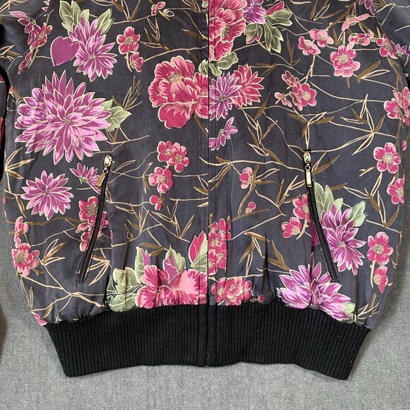 Allison Taylor Petite Floral Bomber Jacket With Ribbed Trim & Front Zip Womens S - Picture 3 of 11